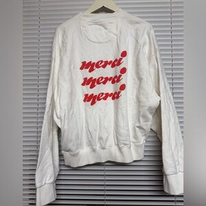 Araminta James White Crew Neck Sweater Merci Red Spellout